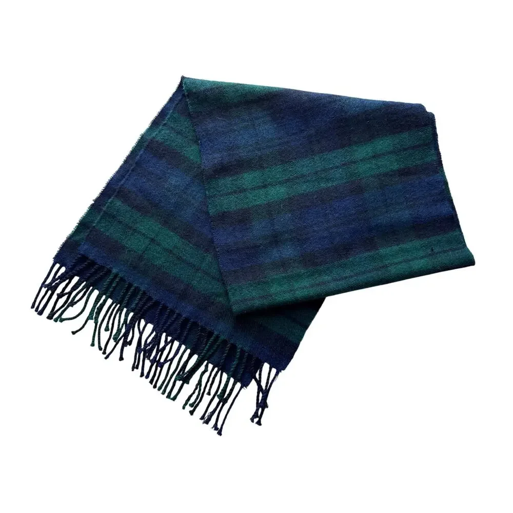 Highland Tartan Tweeds Wool Fringed Scarf in Blackwatch Plaid